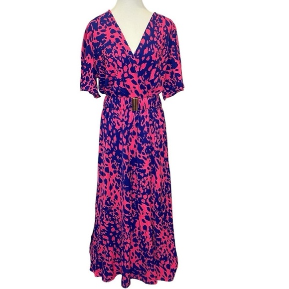 🌸 3/$15 NWOT - SHEIN LUNE Pink & Purple Printed Thigh-High Slit Dress Size XL/12 - Picture 4 of 8